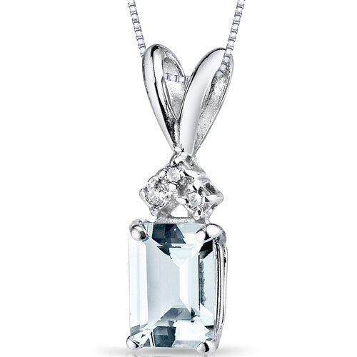Aquamarine and Diamond Pendant Necklace 14K White Gold 0.81 Carat Emerald Cut