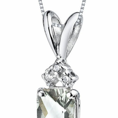 Green Amethyst and Diamond Pendant Necklace 14K White Gold 0.87 Carat Radiant Cut