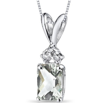 Green Amethyst and Diamond Pendant Necklace 14K White Gold 0.87 Carat Radiant Cut