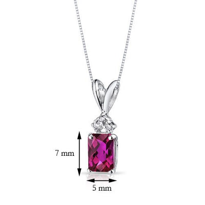 Ruby and Diamond Pendant Necklace 14K White Gold 1.29 Carats Radiant Cut