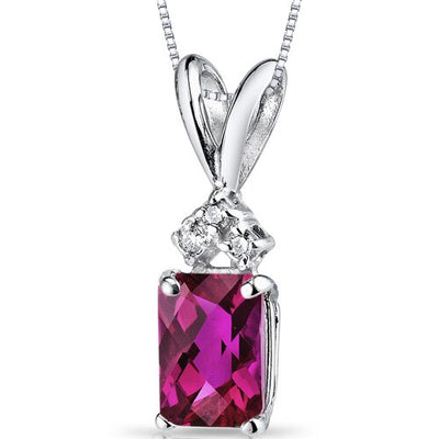 Ruby and Diamond Pendant Necklace 14K White Gold 1.29 Carats Radiant Cut