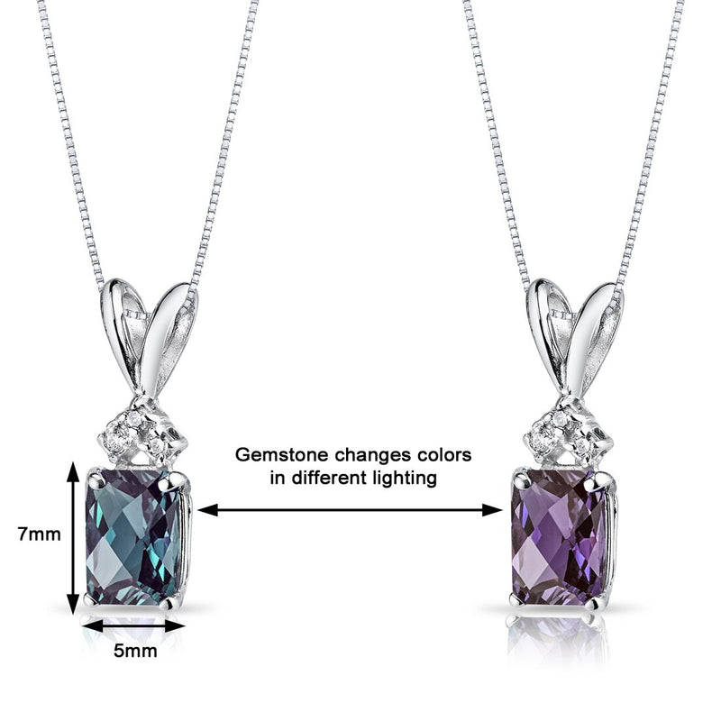 Alexandrite and Diamond Pendant Necklace 14K White Gold 1.25 Carats Radiant Cut