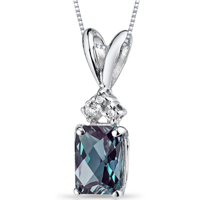 Alexandrite and Diamond Pendant Necklace 14K White Gold 1.25 Carats Radiant Cut