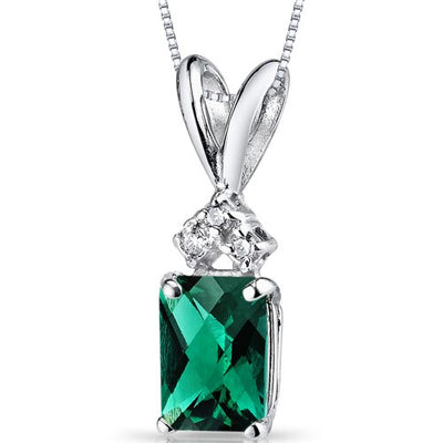 Emerald and Diamond Pendant Necklace 14K White Gold 0.86 Carat Radiant Cut