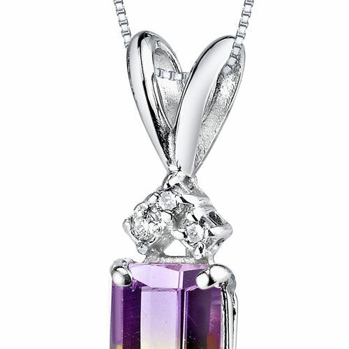 Ametrine and Diamond Pendant Necklace 14K White Gold 0.94 Carat Emerald Cut
