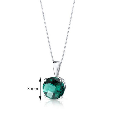 Emerald Pendant Necklace 14 Karat White Gold Round 1.63 Carats