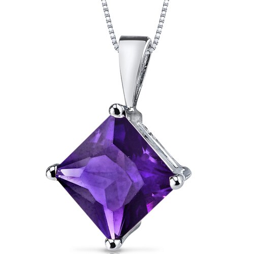 Amethyst Pendant Necklace 14 Karat White Gold Princess 2.19 Cts