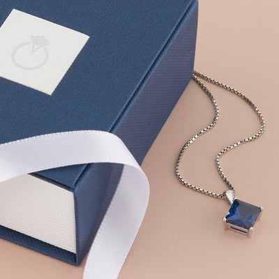 Blue Sapphire Pendant Necklace 14 Karat White Gold 3.38 Carats