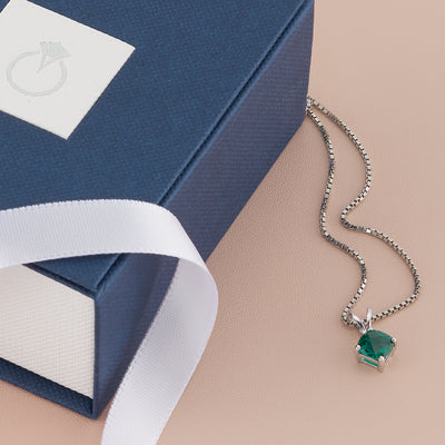 Emerald Pendant Necklace 14 Karat White Gold Cushion 0.79 Carats