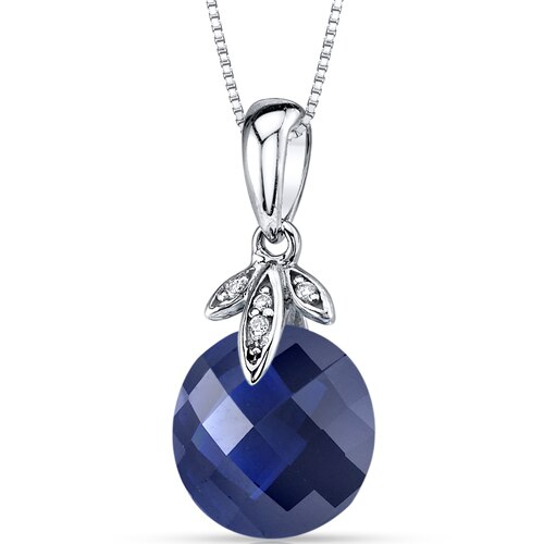 Blue Sapphire and Diamond Pendant Necklace 14K White Gold 5.25 Carats Round Shape Checkerboard