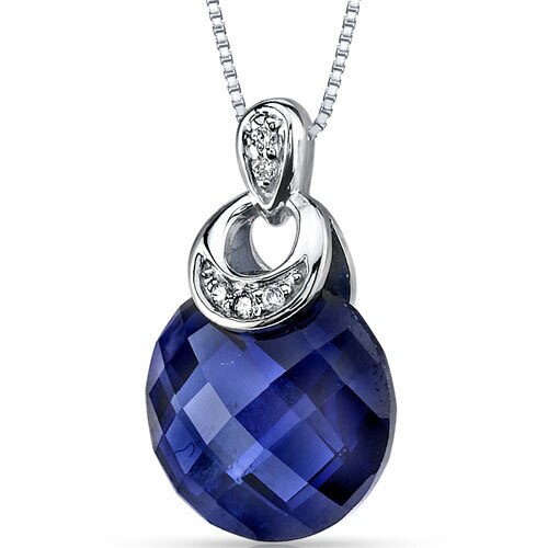 Blue Sapphire and Diamond Pendant Necklace 14K White Gold 5 Carats Round Shape