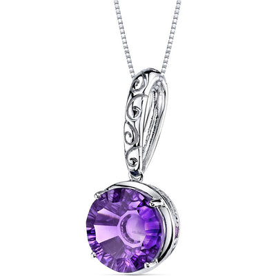 Amethyst Pendant Necklace 14 Karat White Gold Round Fire 4.6 Cts