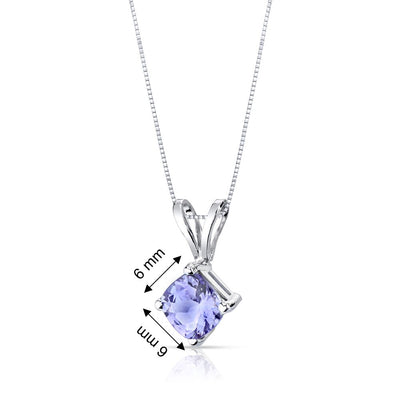 14 Karat White Gold Cushion Cut 1.00 Carats Tanzanite Pendant Necklace