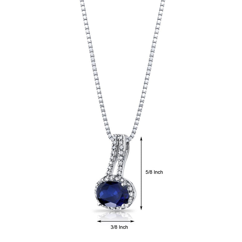 14K White Gold Created Blue Sapphire Diamond Pendant Oval Cut 1.5 Carats Total