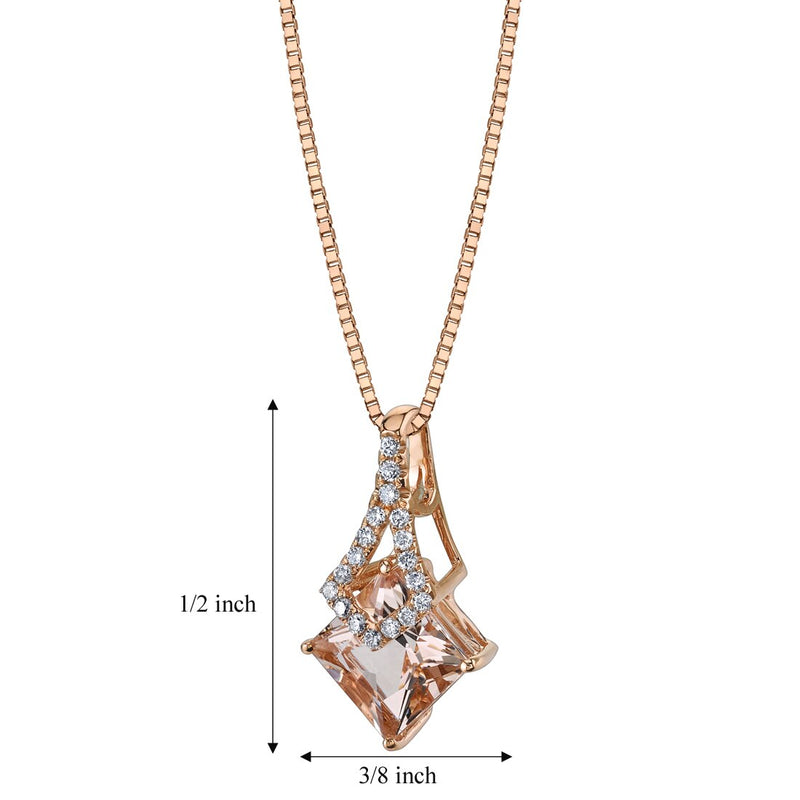 14K Rose Gold Morganite Diamond Pendant 1.50 Carats Princess Shape