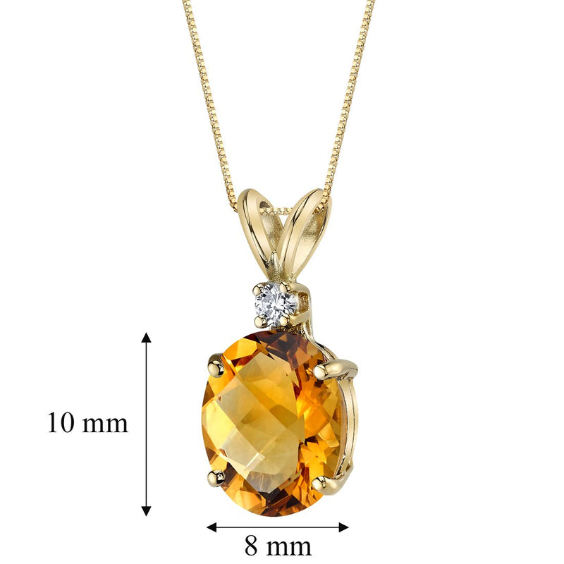 Citrine and Diamond Pendant Necklace 14K Yellow Gold 2.25 Carats Oval