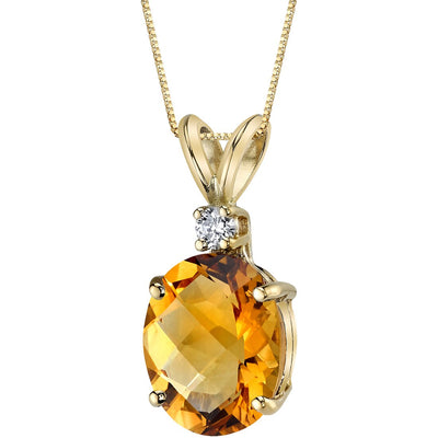 Citrine and Diamond Pendant Necklace 14K Yellow Gold 2.25 Carats Oval