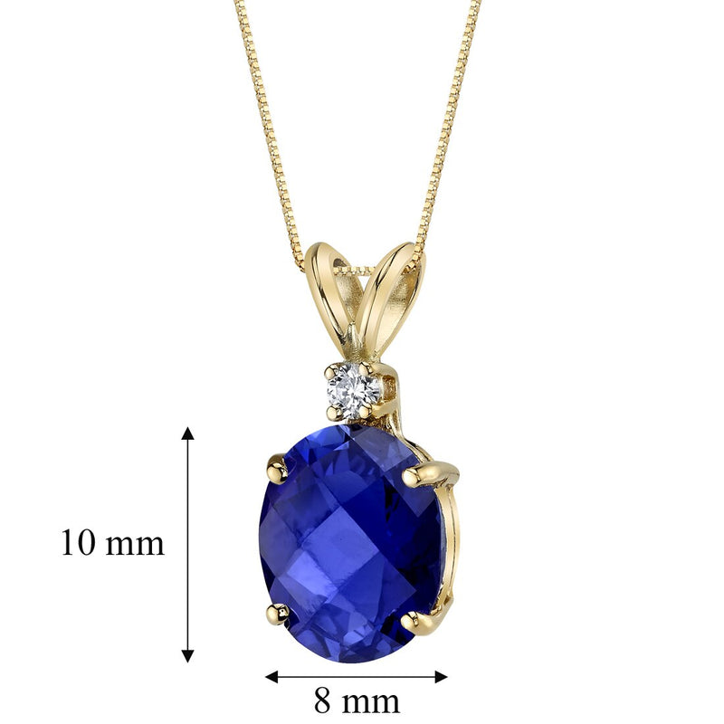 Blue Sapphire and Diamond Pendant Necklace 14K Yellow Gold 3.63 Carats Oval