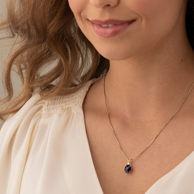 Blue Sapphire and Diamond Pendant Necklace 14K Yellow Gold 3.63 Carats Oval