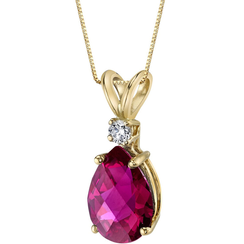 Pear Shape Ruby and Diamond Pendant Necklace 14K Yellow Gold 2.49 Carats