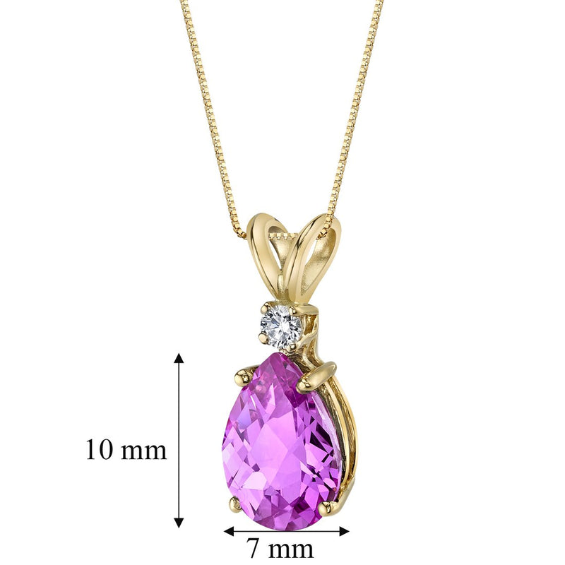 Pink Sapphire and Diamond Pendant Necklace 14K Yellow Gold 2.42 Carats Pear Shape