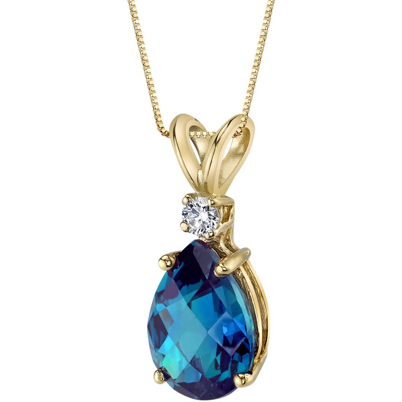 Pear Shape Alexandrite and Diamond Pendant Necklace 14K Yellow Gold 2.50 Carats