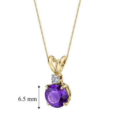 Amethyst and Diamond Pendant Necklace 14K Yellow Gold 1 Carat Round