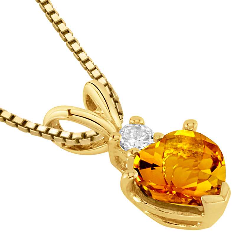 Citrine and Diamond Pendant Necklace 14K Yellow Gold Pendant 0.75 Carat Heart Shape