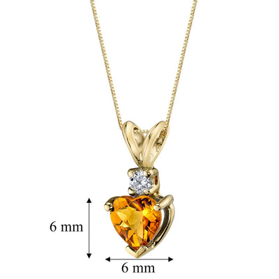 Heart Shape Citrine and Diamond Pendant Necklace 14K Yellow Gold Pendant 0.75 Carat
