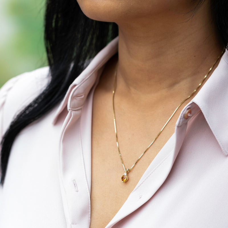 Heart Shape Citrine and Diamond Pendant Necklace 14K Yellow Gold Pendant 0.75 Carat