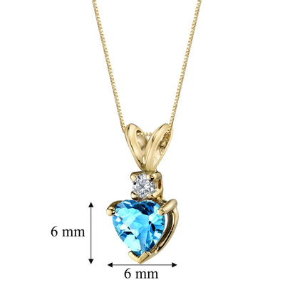 Heart Shape Swiss Blue Topaz and Diamond Pendant Necklace 14K Yellow Gold 1 Carat