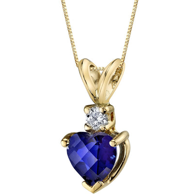 Blue Sapphire and Diamond Pendant Necklace 14K Yellow Gold 1 Carat Heart Shape