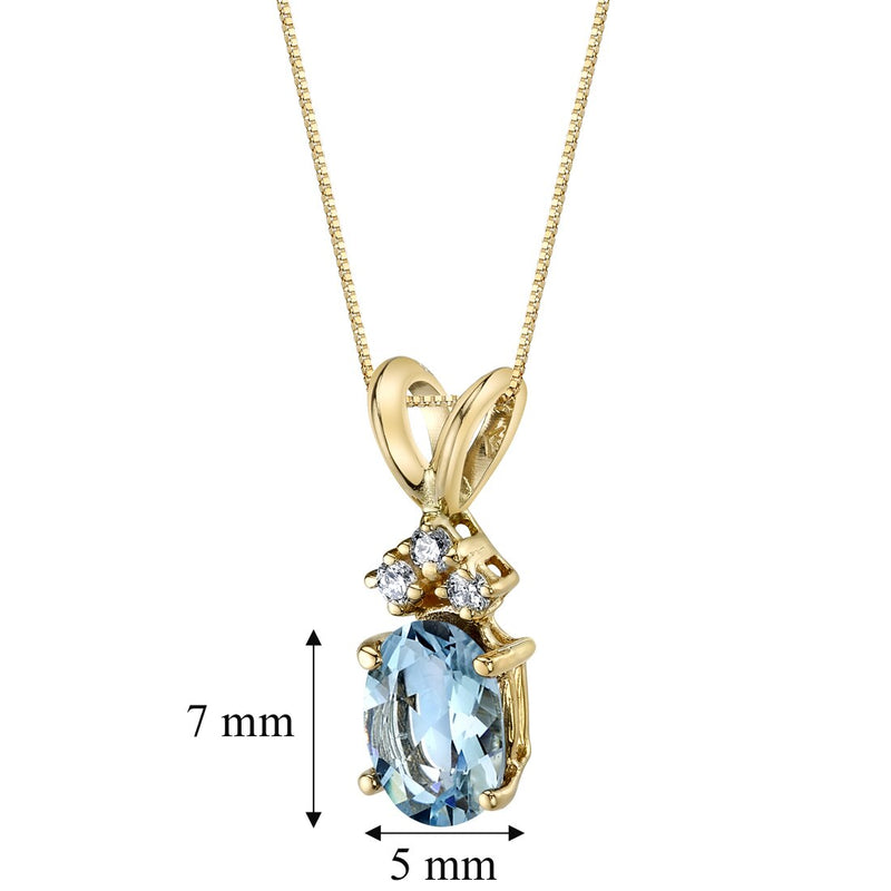 Aquamarine and Diamond Pendant Necklace 14K Yellow Gold 0.75 Carat Oval