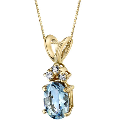 Aquamarine and Diamond Pendant Necklace 14K Yellow Gold 0.75 Carat Oval