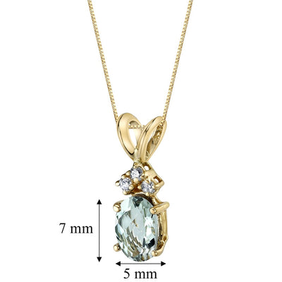 Green Amethyst and Diamond Pendant Necklace 14K Yellow Gold 0.67 Carat Oval