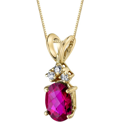 Ruby and Diamond Pendant Necklace 14K Yellow Gold 1 Carat Oval