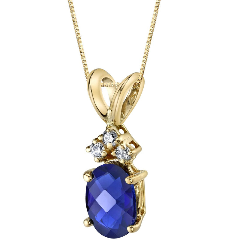 Blue Sapphire and Diamond Pendant Necklace 14K Yellow Gold 1 Carat Oval