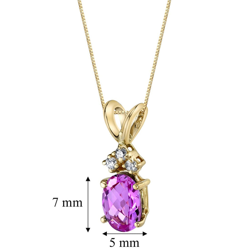 Pink Sapphire and Diamond Pendant Necklace 14K Yellow Gold 1 Carat Oval