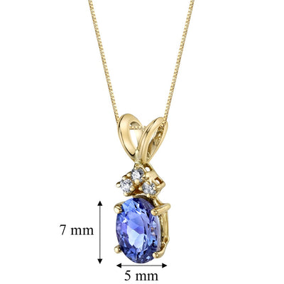 Tanzanite and Diamond Pendant Necklace 14K Yellow Gold Oval Shape