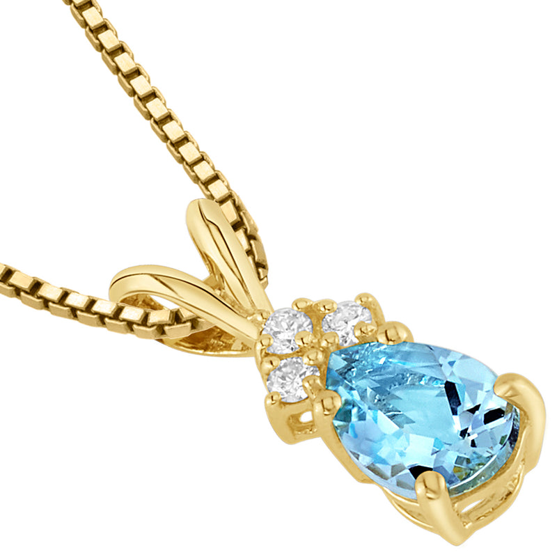 Aquamarine and Diamond Pendant Necklace 14K Yellow Gold 0.56 Carat Pear Shape