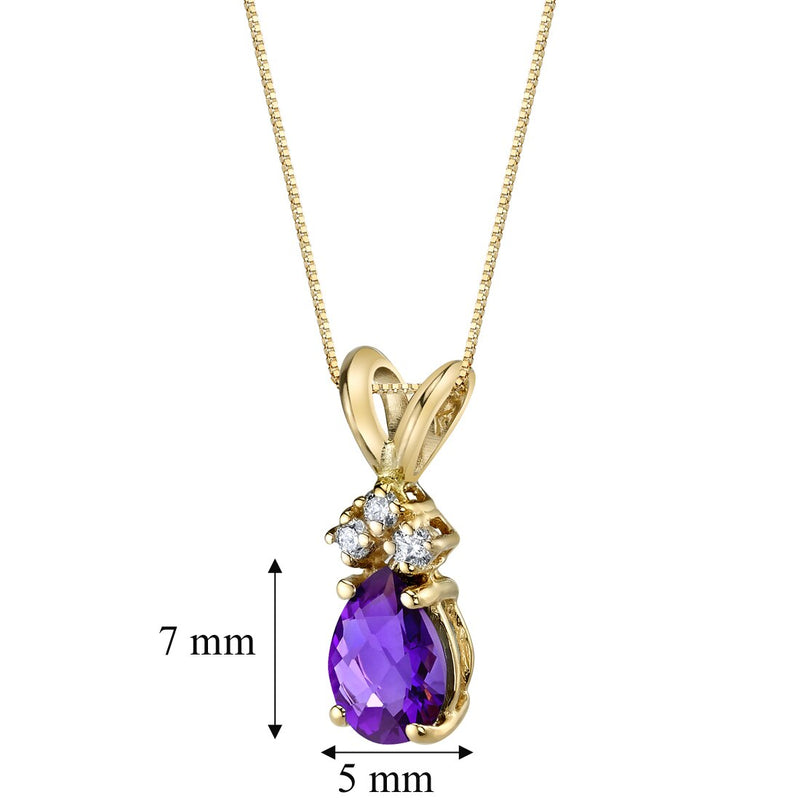Pear Shape Amethyst and Diamond Pendant Necklace 14K Yellow Gold