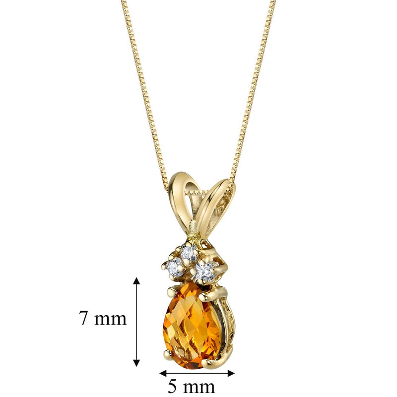 Pear Shape Citrine and Diamond Pendant Necklace 14K Yellow Gold