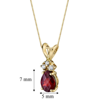 Garnet and Diamond Pendant Necklace 14K Yellow Gold 1 Carat Pear Shape