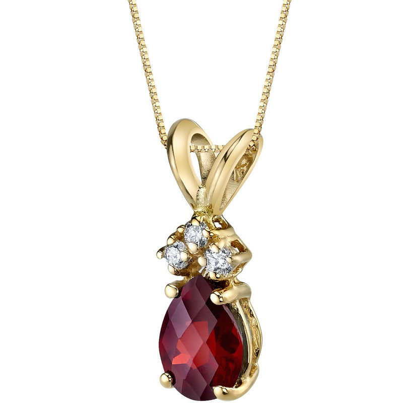 Pear Shape Garnet and Diamond Pendant Necklace 14K Yellow Gold 1 Carat