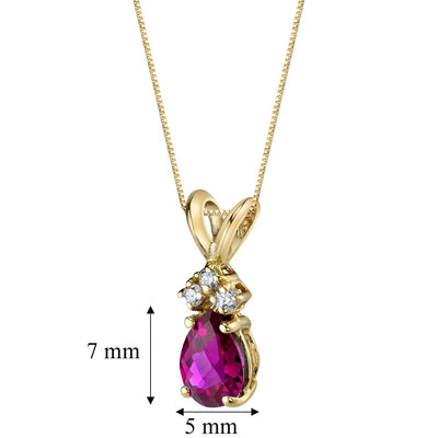 Pear Shape Ruby and Diamond Pendant Necklace 14K Yellow Gold 1 Carat