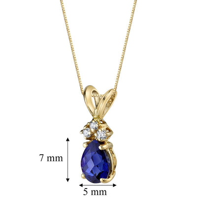 Pear Shape Blue Sapphire and Diamond Pendant Necklace 14K Yellow Gold 1 Carat