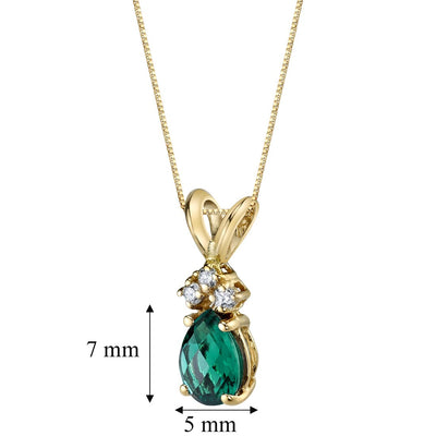 Pear Shape Emerald and Diamond Pendant Necklace 14K Yellow Gold
