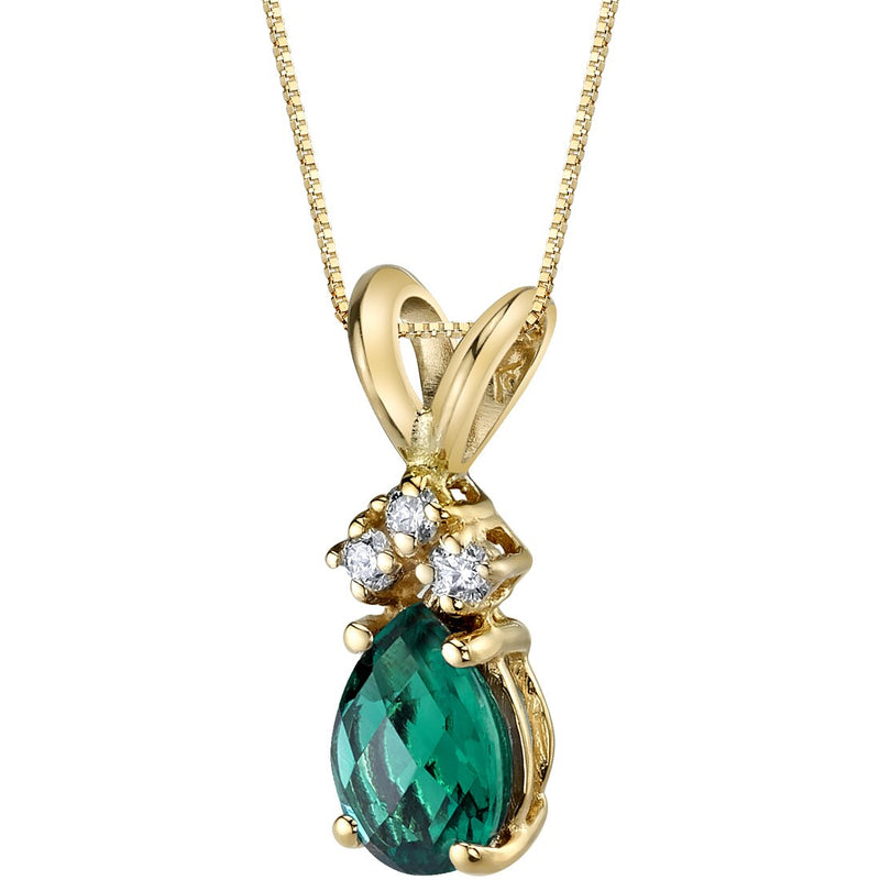 Emerald and Diamond Pendant Necklace 14K Yellow Gold 0.50 Carat Pear Shape