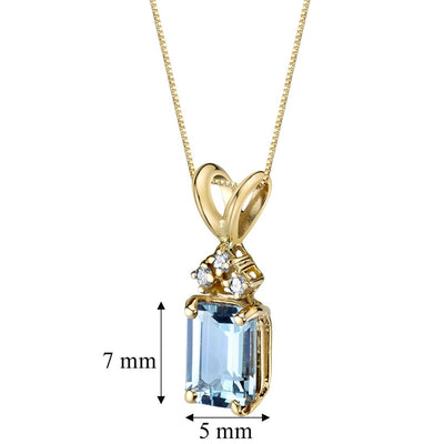 Aquamarine and Diamond Pendant Necklace 14K Yellow Gold 1 Carat Emerald Cut