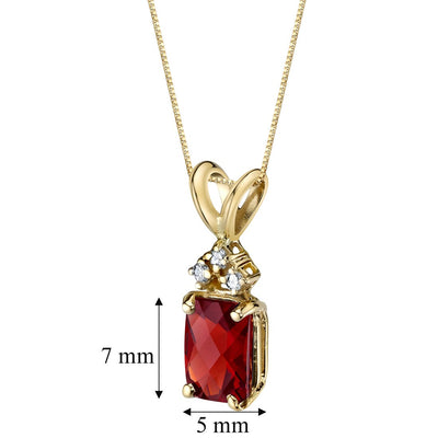Garnet and Diamond Pendant Necklace 14K Yellow Gold 1 Carat Radiant Cut